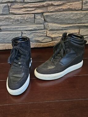 High-Top Hidden Wedge Platform Sneakers in Black